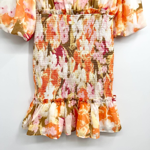 Rachel Parcell Floral Smocked Chiffon Dress Knee Length Modest Dress Size Small - Picture 8 of 15